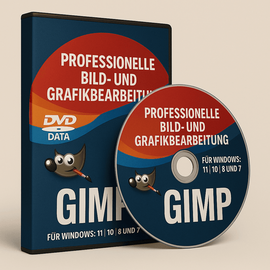 GIMP DVD für Offline-Installation professioneller Bildbearbeitung, kompatibel mit Windows 11, 10, 8 und 7. Inklusive Anleitung und Support.